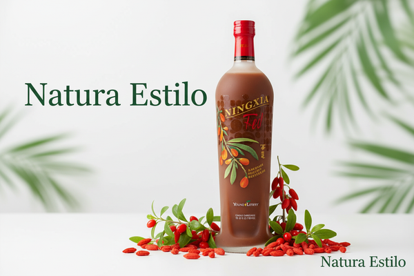 Botella NingXia Red con doble nombre Natura Estilo y bayas de goji